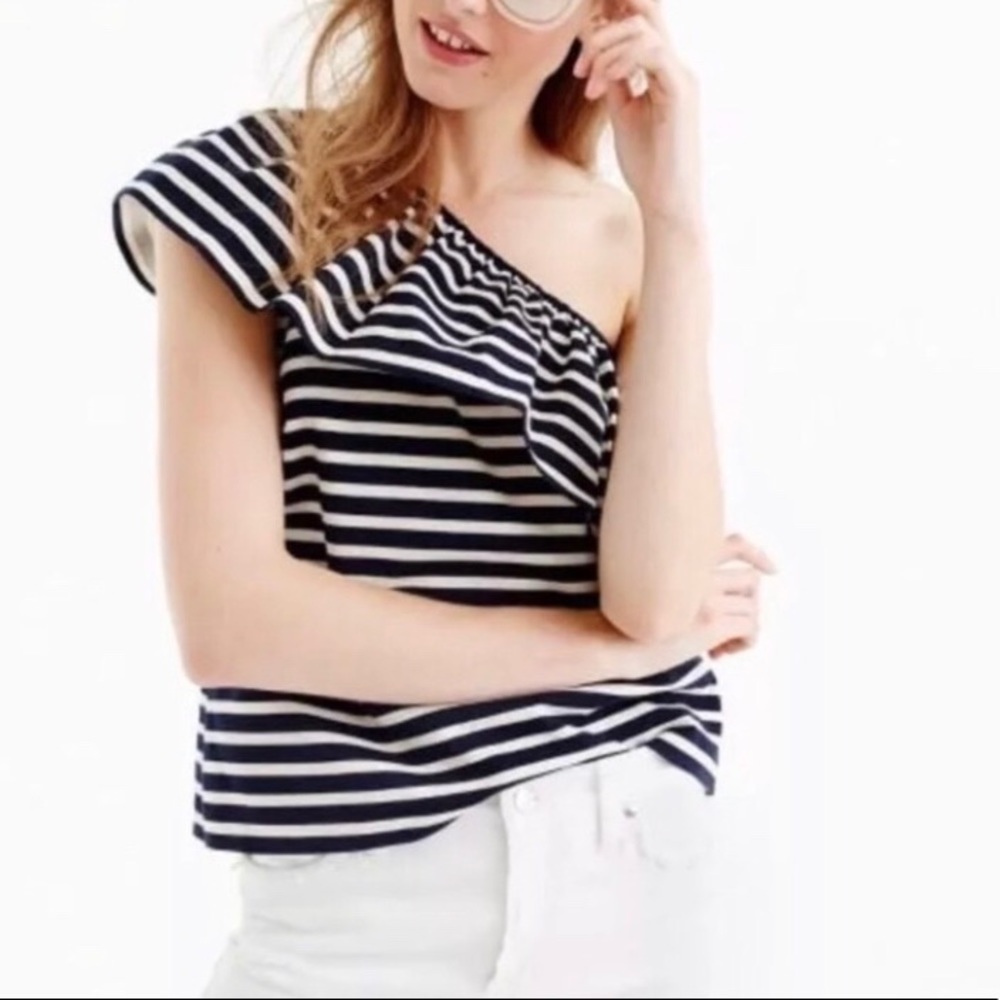 J. Crew One-shoulder ruffle top in stripes